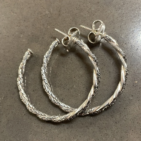 John Hardy Black Diamond and Silver Hoops - Picture 4 of 7